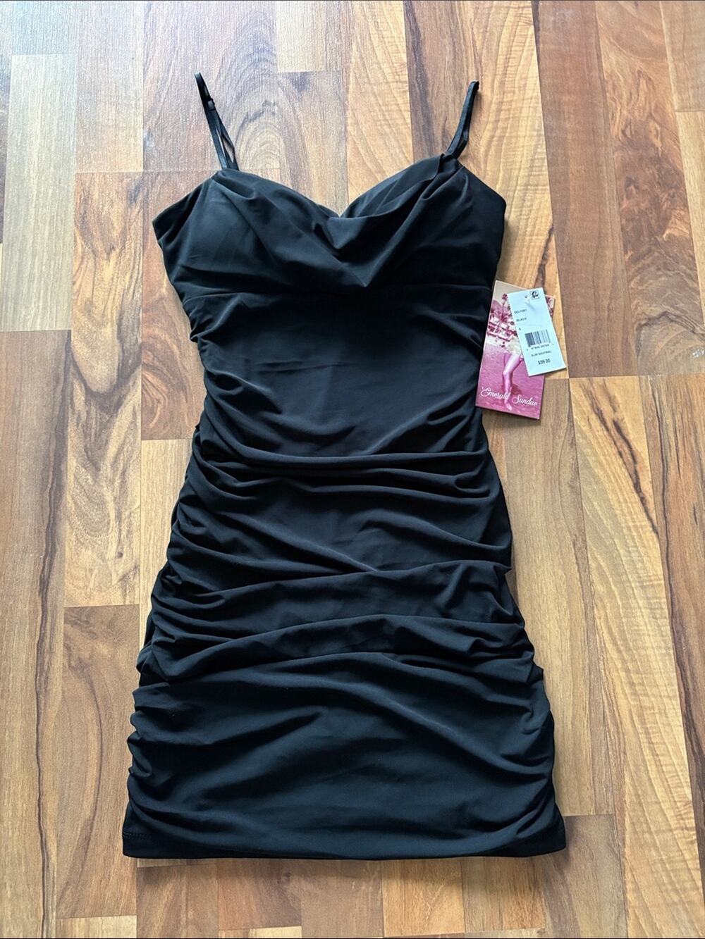 Emerald Sundae Black Cowl Neck Ruched Mini Dress Size S NWT